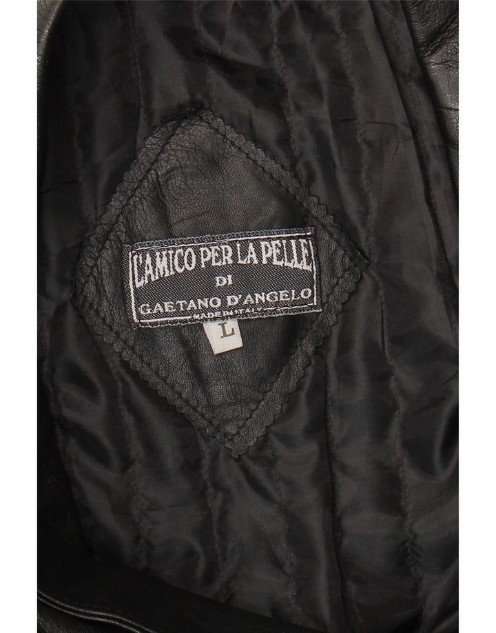 manteau en cuir femme vintage UK 14 Grand cuir noir