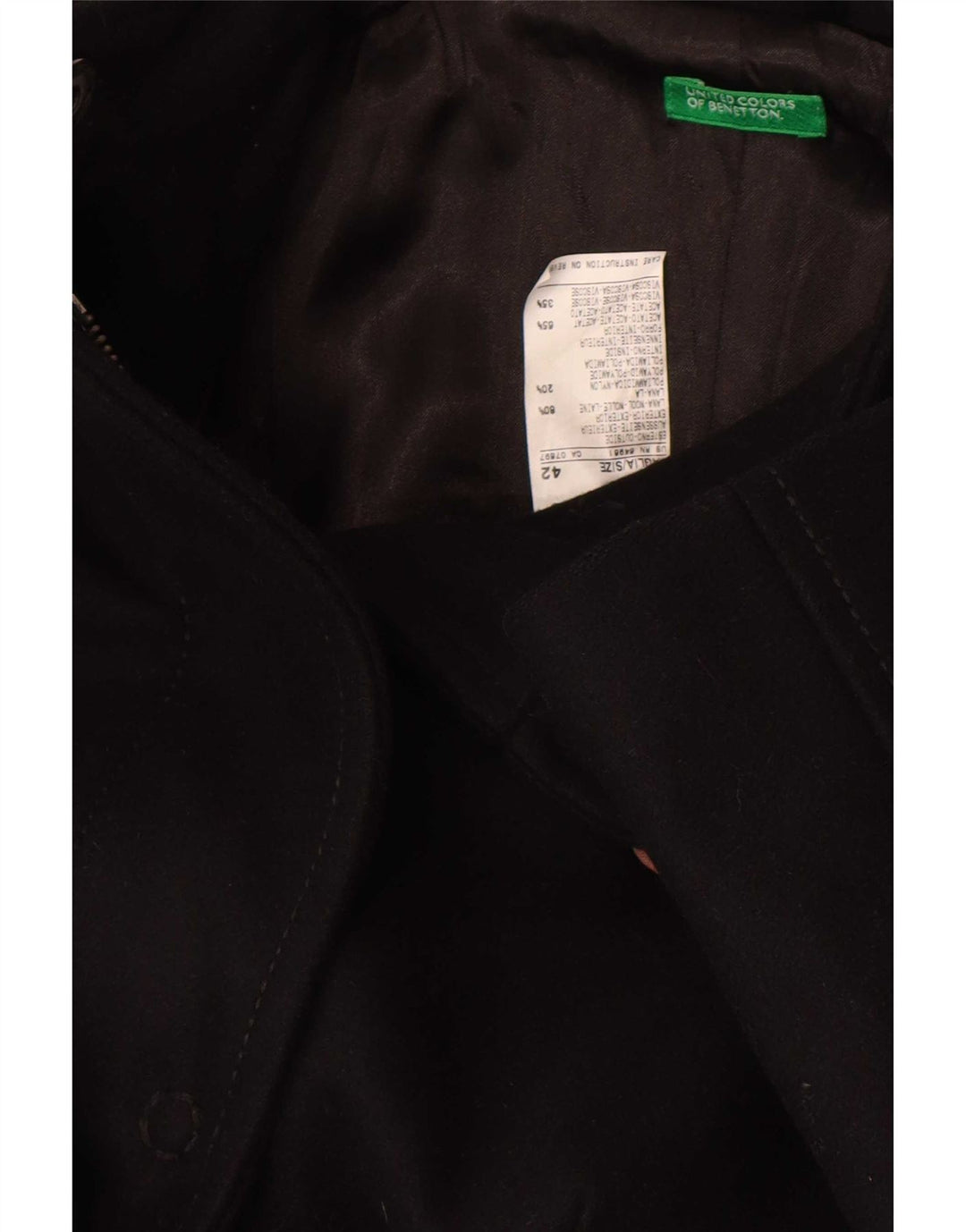 Benetton Pardessus Femme IT 42 Laine Noir Moyen