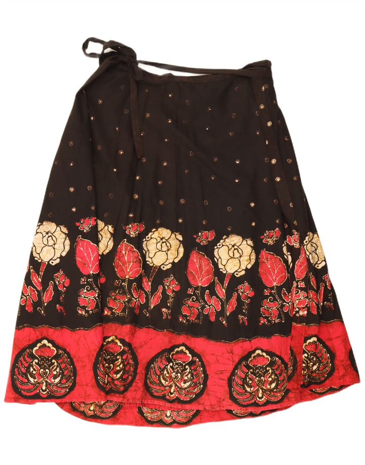 jupe portefeuille femme vintage W32 Grand Noir Floral