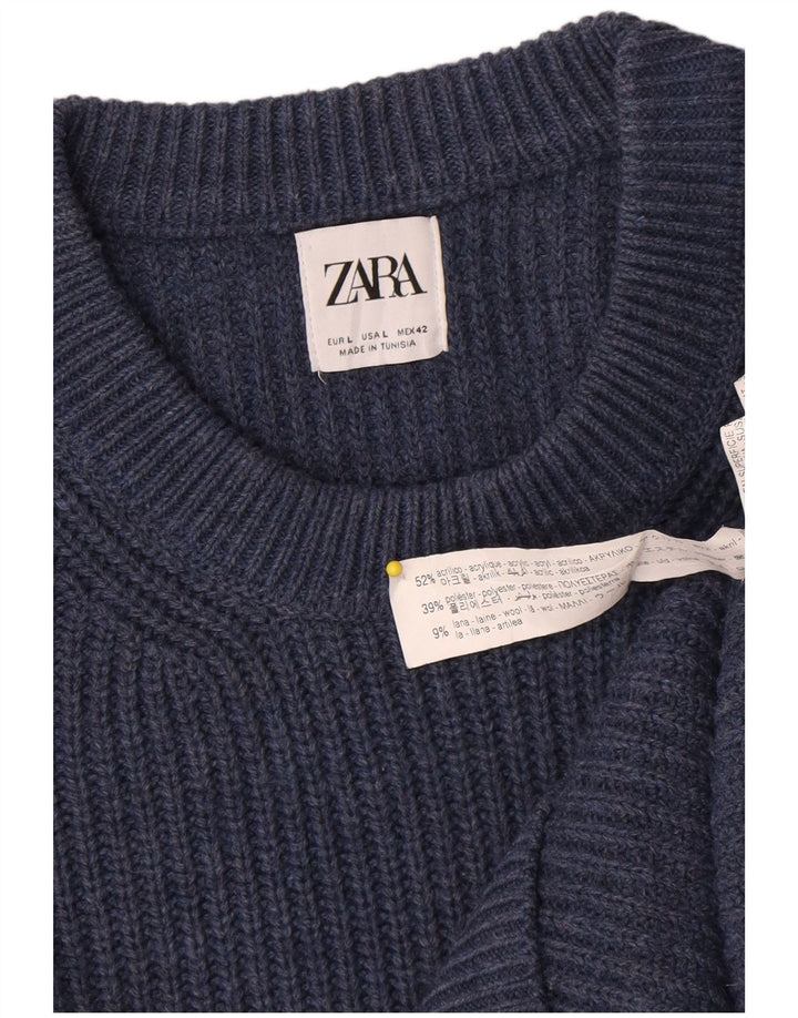 Zara Pull ras du cou pour hommes, grand, bleu, acrylique