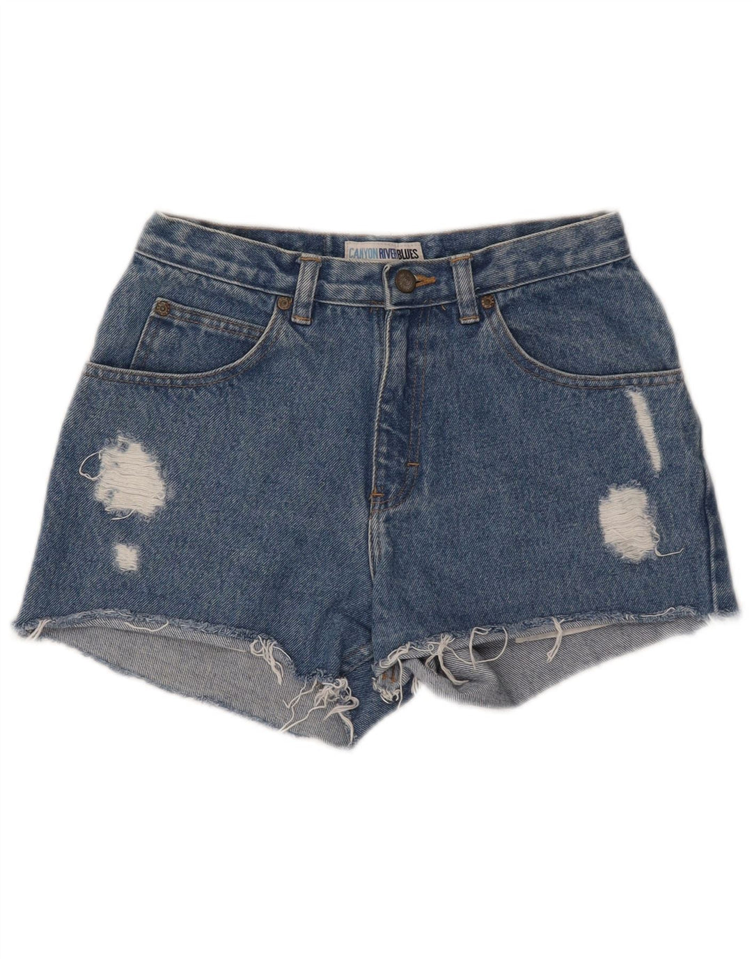 CANYON RIVER BLUES Womens Distressed Denim Hot Pants W29 Medium Blue