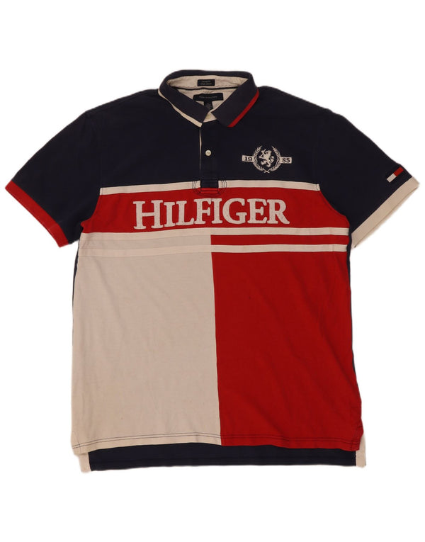 Tommy Hilfiger Polo Graphic Custom Fit XL Bleu Marine Colorblock pour Homme