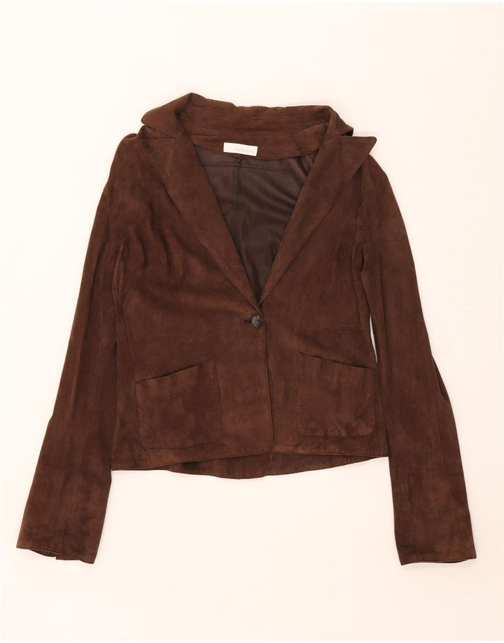 Latramoda Veste Blazer Femme 1 Bouton en Daim IT 46 Grand Cuir Marron
