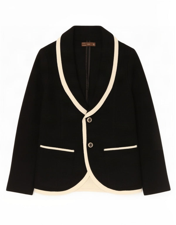 Zara Veste blazer en tricot à 2 boutons pour femme UK 14 Grande laine noire