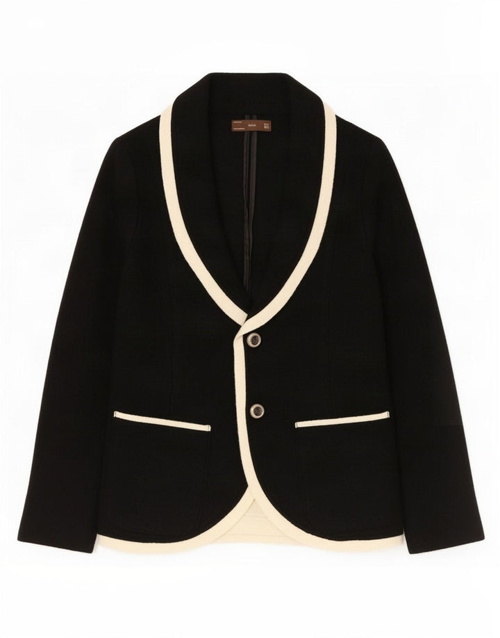 Zara Veste blazer en tricot à 2 boutons pour femme UK 14 Grande laine noire