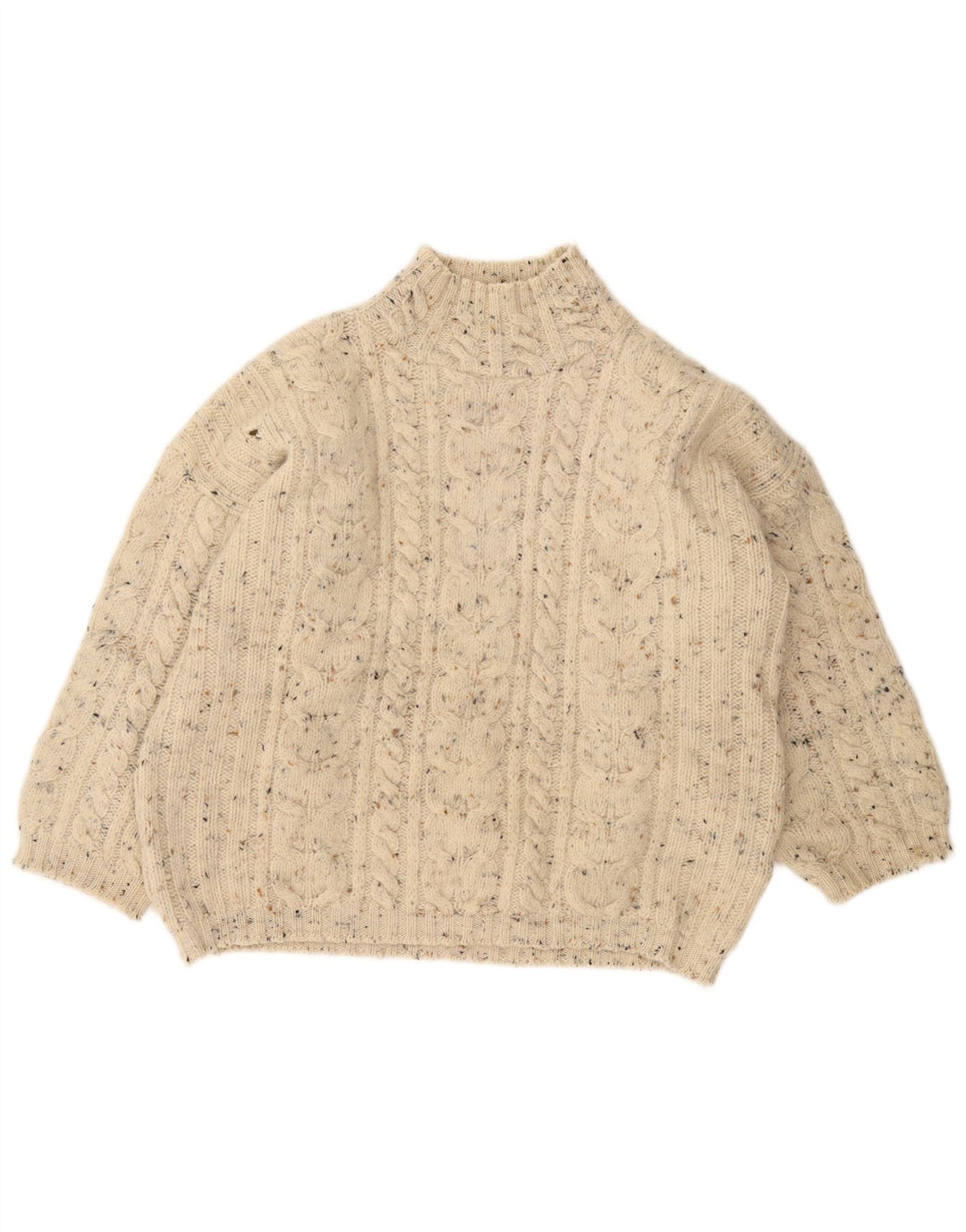 VINTAGE Pull col roulé femme UK 18 XL Blanc cassé moucheté