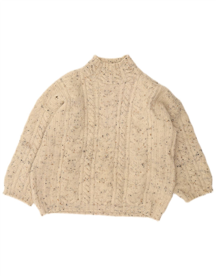 VINTAGE Pull col roulé femme UK 18 XL Blanc cassé moucheté