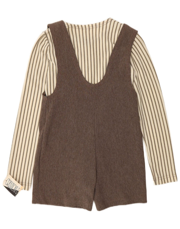 vintage Femmes 2 Pièces Ensemble UK 12 Rayé Brun Moyen