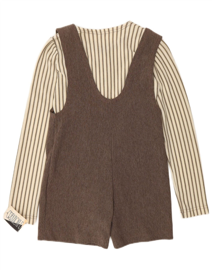 vintage Femmes 2 Pièces Ensemble UK 12 Rayé Brun Moyen