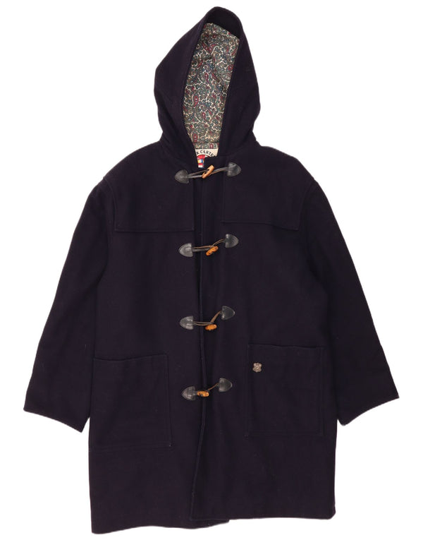 vintage Homme À Capuche Loose Fit Duffle Coat IT 48 Laine Bleu Marine Moyen