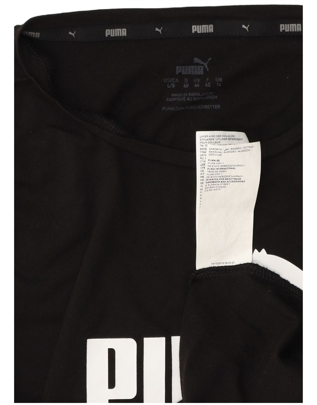 PUMA T-shirt graphique pour femme UK 14 Large Noir Coton