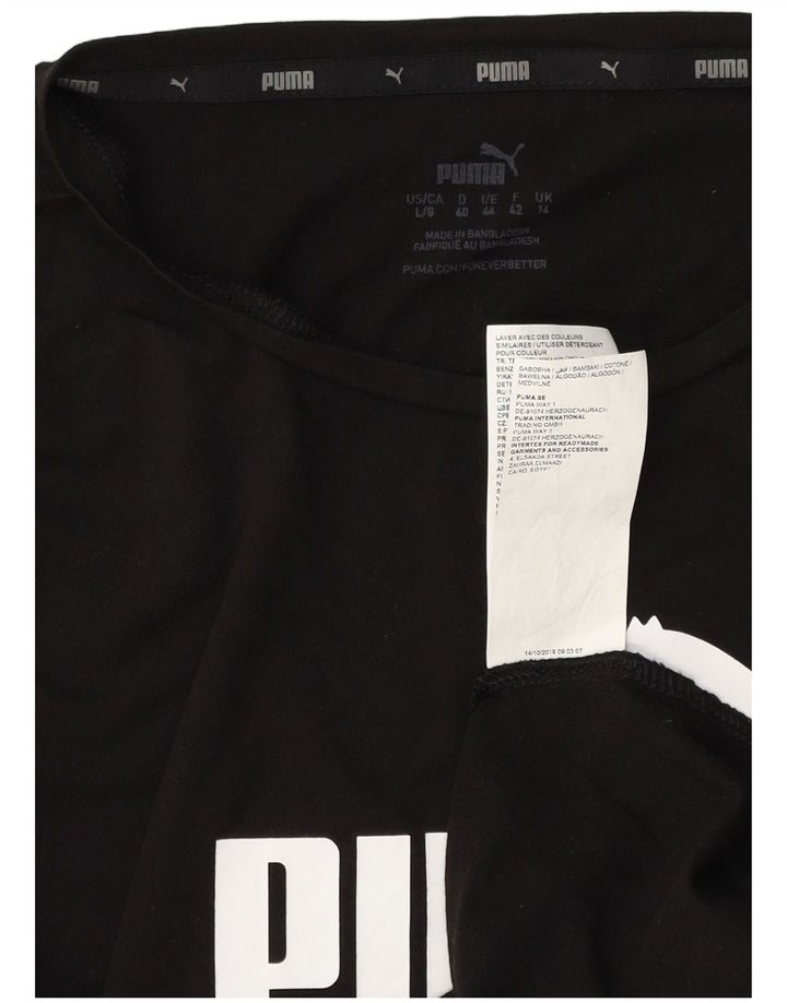 PUMA T-shirt graphique pour femme UK 14 Large Noir Coton