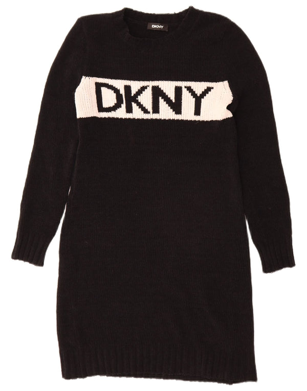 Dkny Robe pull graphique à manches longues pour femme UK 16 Large Noir Colourblock