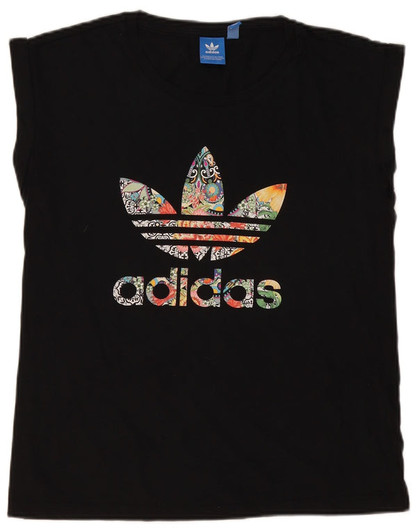 Adidas T-shirt graphique sans manches pour femme UK 12 Noir moyen