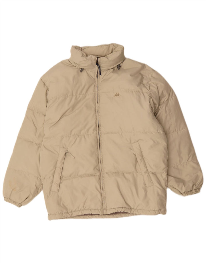 Kappa Veste matelassée à capuche pour homme, coupe ample, UK 36, petit, beige, polyester