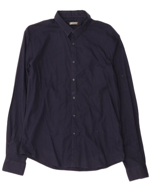 Dkny Chemise Homme Large Bleu Marine Vichy Coton