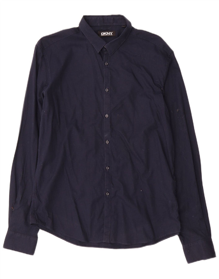 Dkny Chemise Homme Large Bleu Marine Vichy Coton