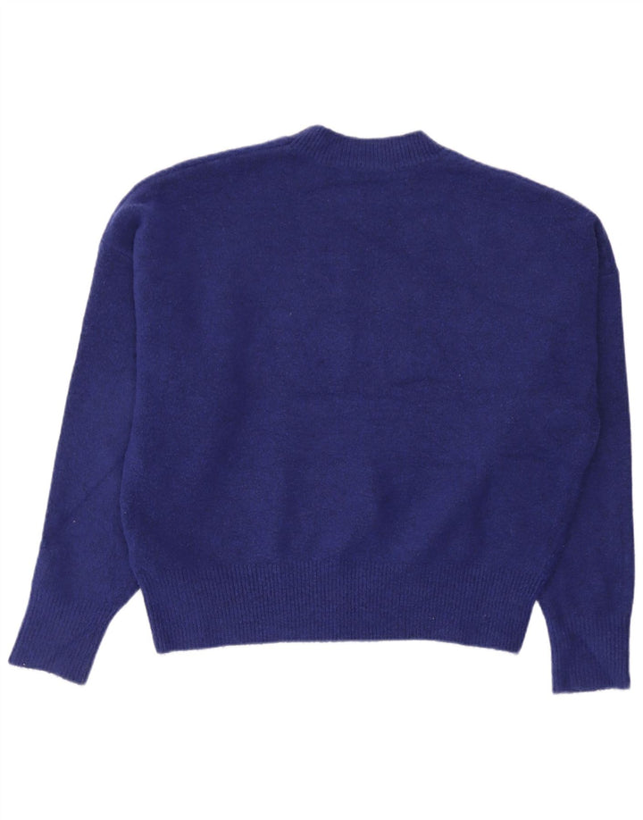 Zara Pull surdimensionné à col rond pour femme UK 14 Acrylique bleu moyen