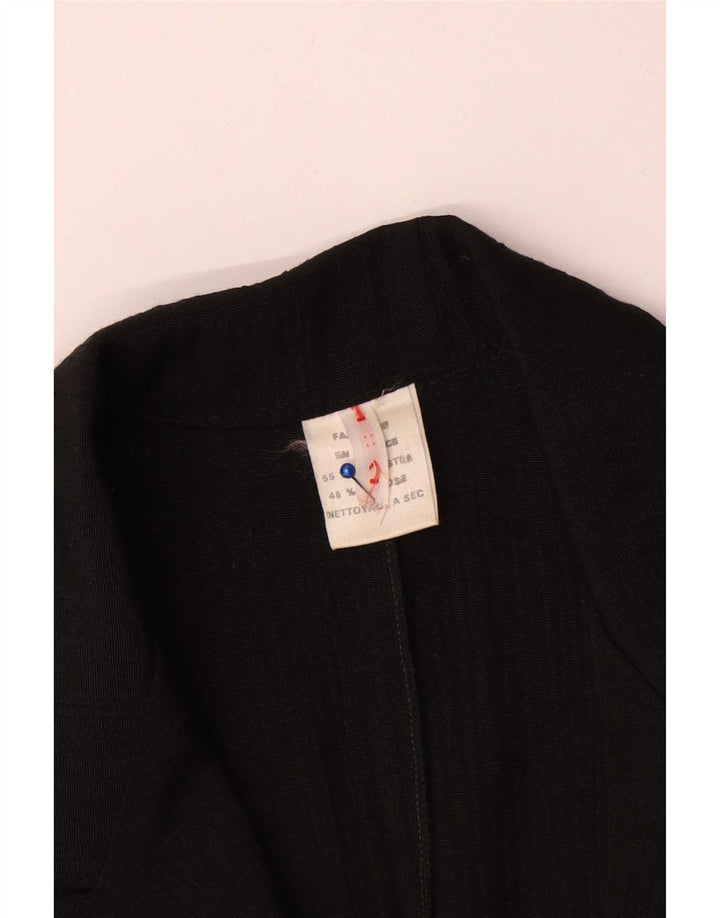 vintage Femmes Crop Double Breasted Blazer Veste UK 16 Grand Noir