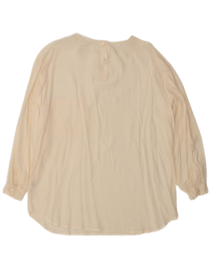 vintage Femme Blouse Oversize Top UK 14 Moyen Off White Soie