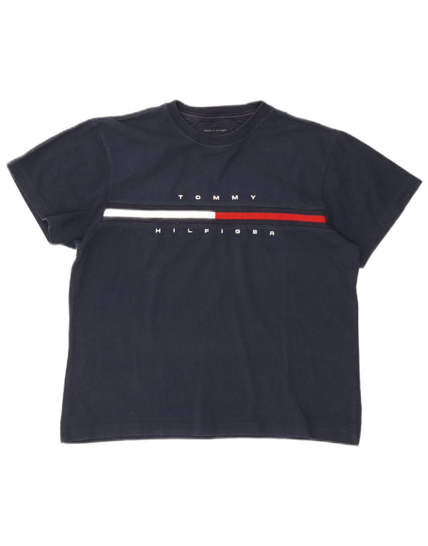 Tommy Hilfiger T-shirt graphique surdimensionné pour femme UK 10 Small Bleu marine