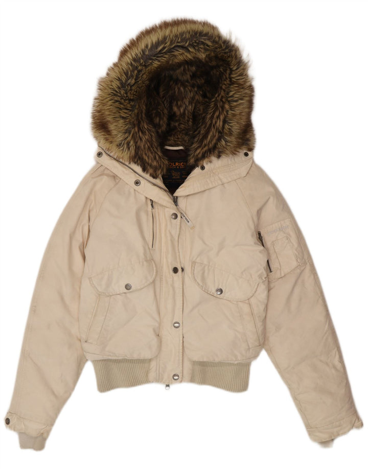 Woolrich Veste matelassée à capuche pour femme UK 14 Medium White Cotton