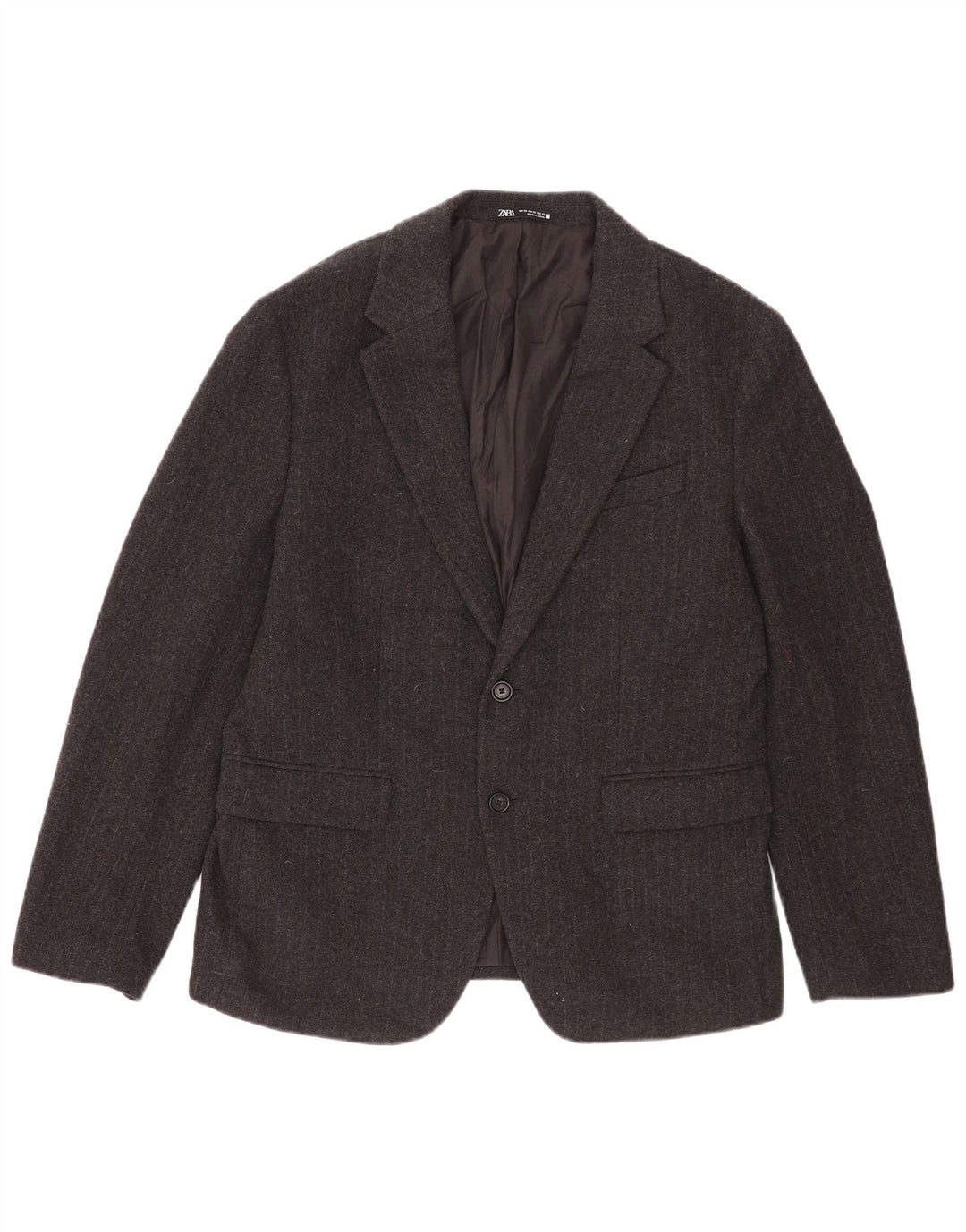 Zara Veste Blazer 2 Boutons Homme EU 52 Grande Laine Rayée Grise