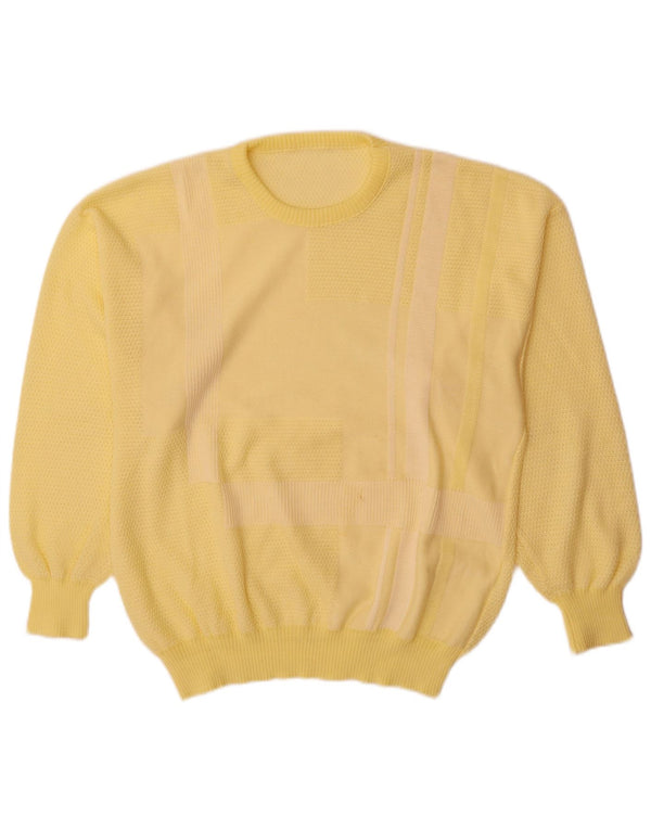 vintage Mens Crew Neck Jumper Pull Grand Jaune Colorblock
