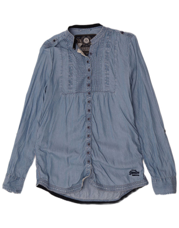 Superdry Chemise militaire à manches longues pour femme UK 10 Small Bleu Tencel