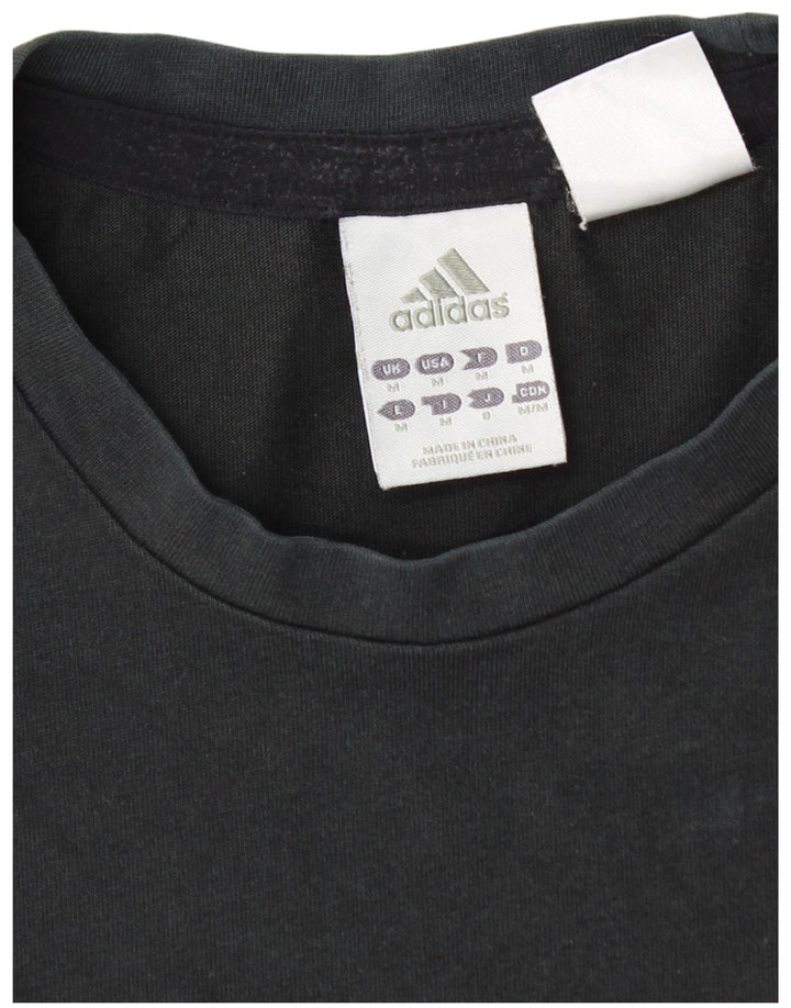 ADIDAS T-shirt graphique pour femme UK 14 en coton noir moyen