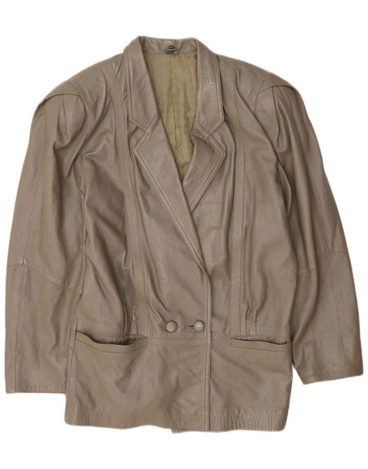 veste en cuir double poitrine vintage femme UK 16 Grand Vert
