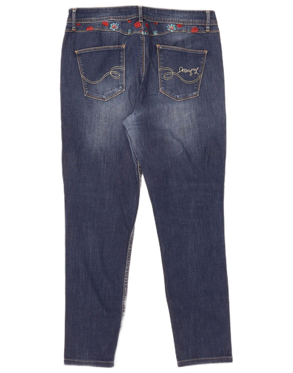 Desigual Jean Slim Femme W34 L28 Bleu Floral Coton