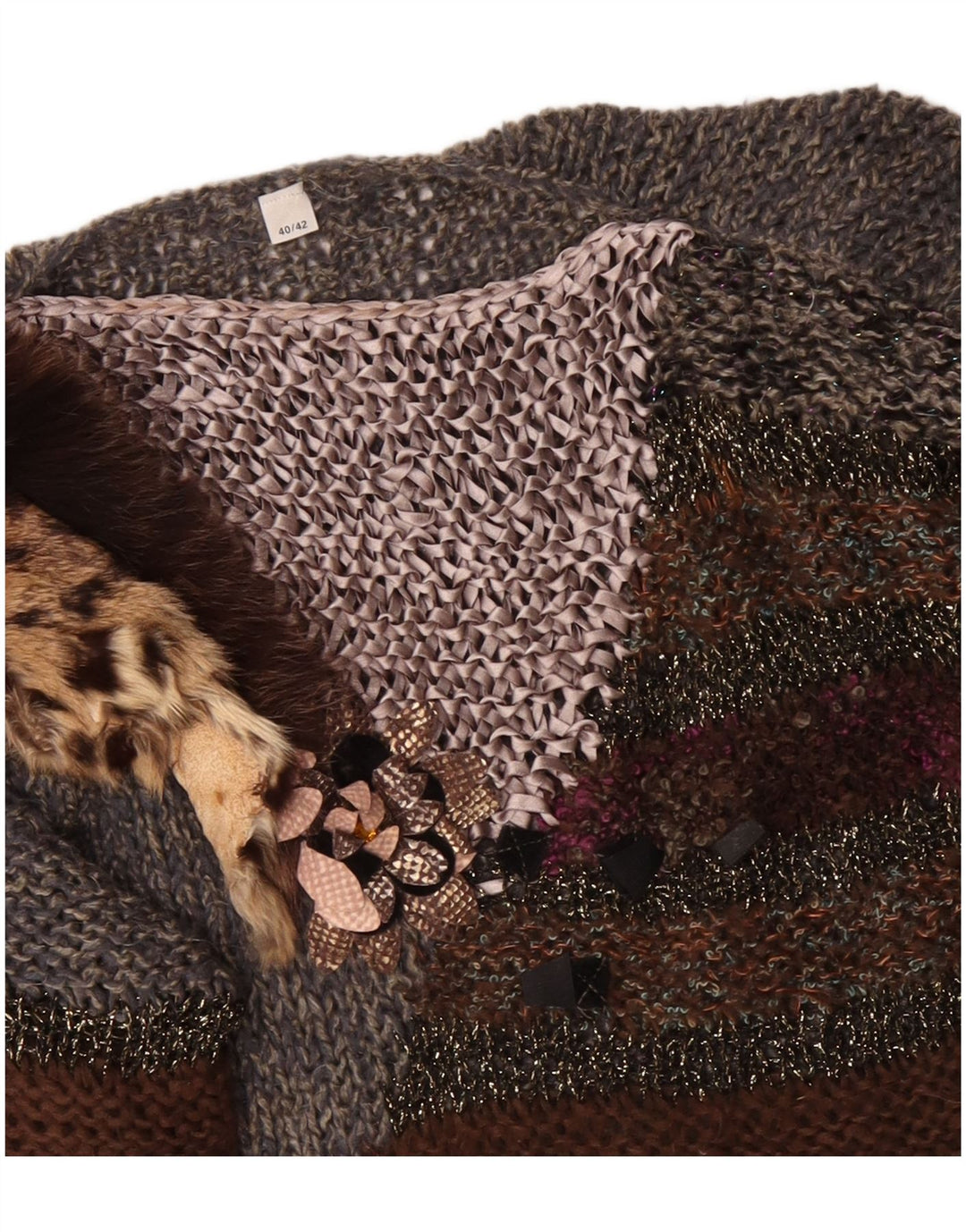 VINTAGE Pull col bateau femme EU 40/42 Gris moyen Colourblock