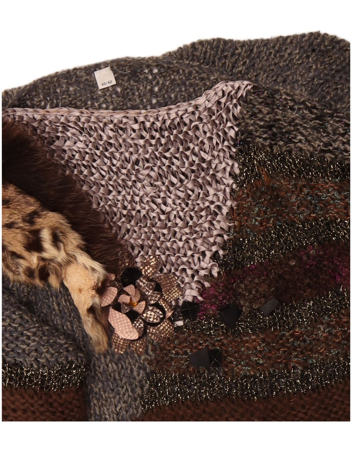 VINTAGE Pull col bateau femme EU 40/42 Gris moyen Colourblock