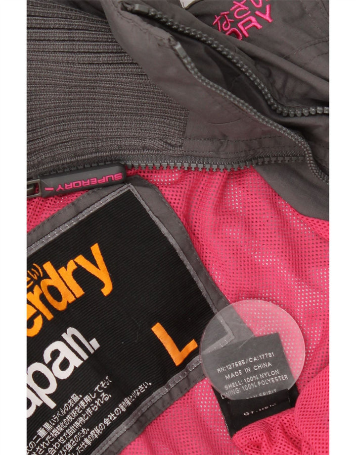 Superdry Veste de pluie à capuche pour femme UK 16 Large Gris Nylon