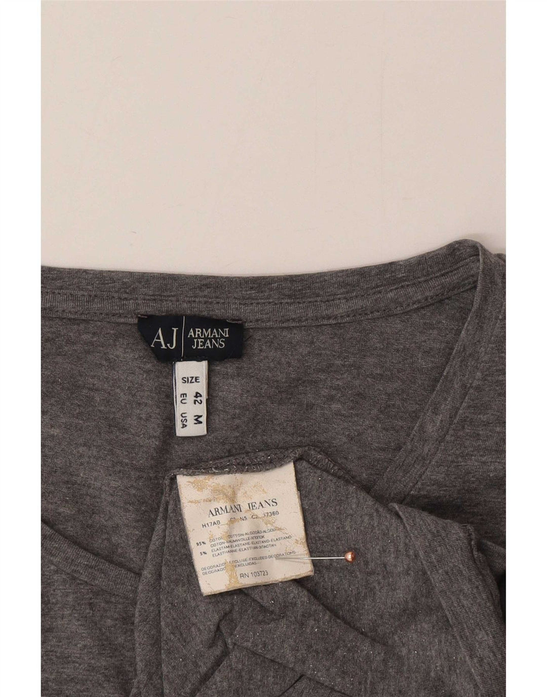 Armani Jeans Haut graphique à manches longues pour femme UK 12 Gris moyen Coton