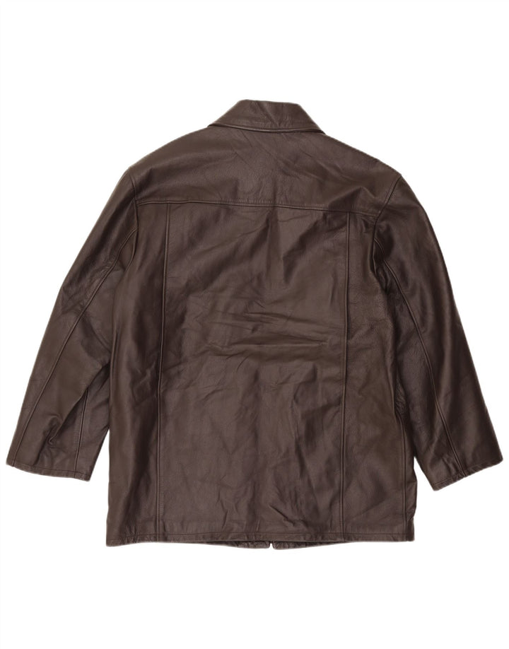 VINTAGE Manteau en Cuir Garçon 15-16 Ans XL Cuir Marron
