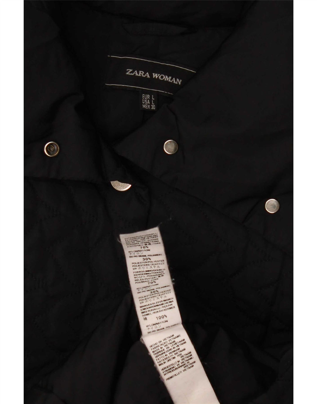 Zara Veste matelassée pour femme UK 16 Large Noir Polyester