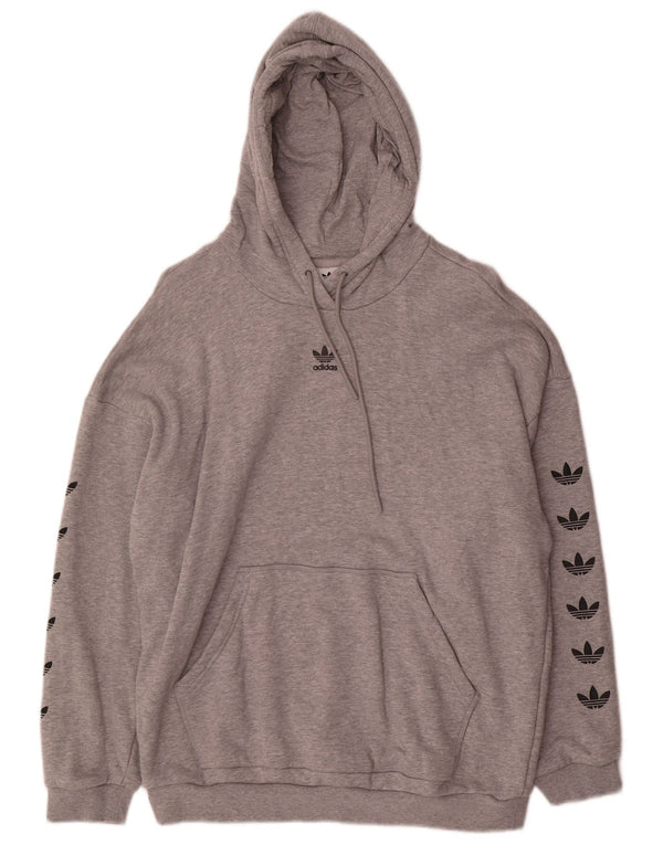 Adidas Pull à capuche surdimensionné graphique pour femme UK 14 Gris moyen moucheté
