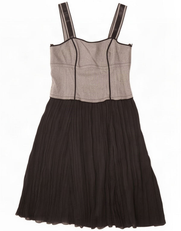 Vintage Womens Slip Dress UK 16 Large Black Colourblock Viscose