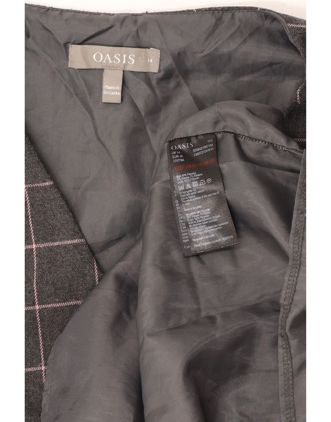 Oasis Robe fourreau sans manches pour femme UK 44 Gris moyen à carreaux en polyester