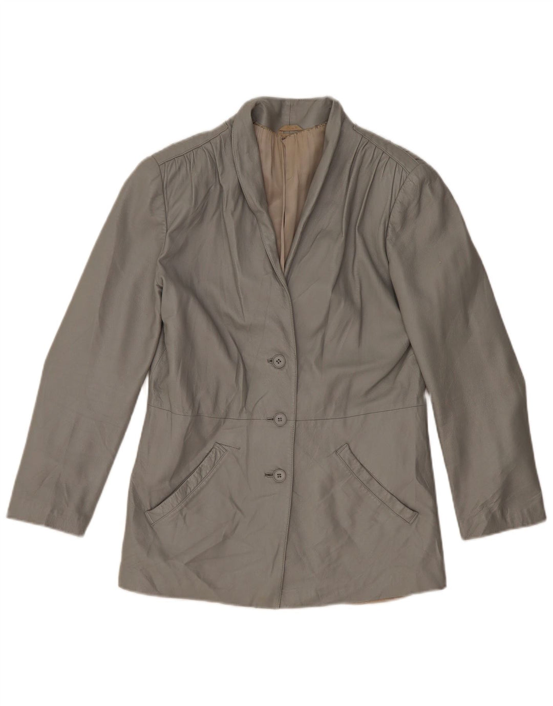 Veste en cuir femme vintage UK 14 Cuir gris moyen