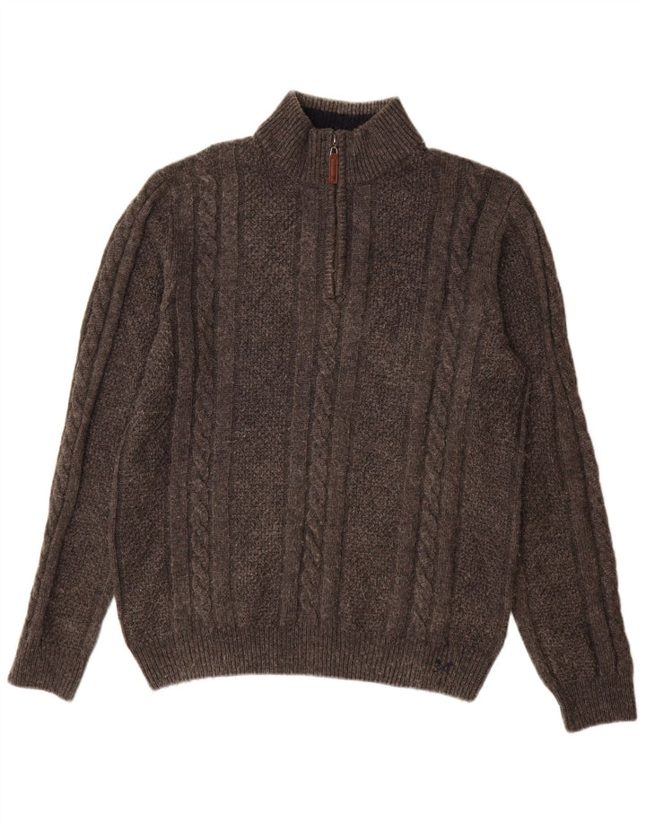 Crew Clothing Pull à col zippé pour homme en laine grise