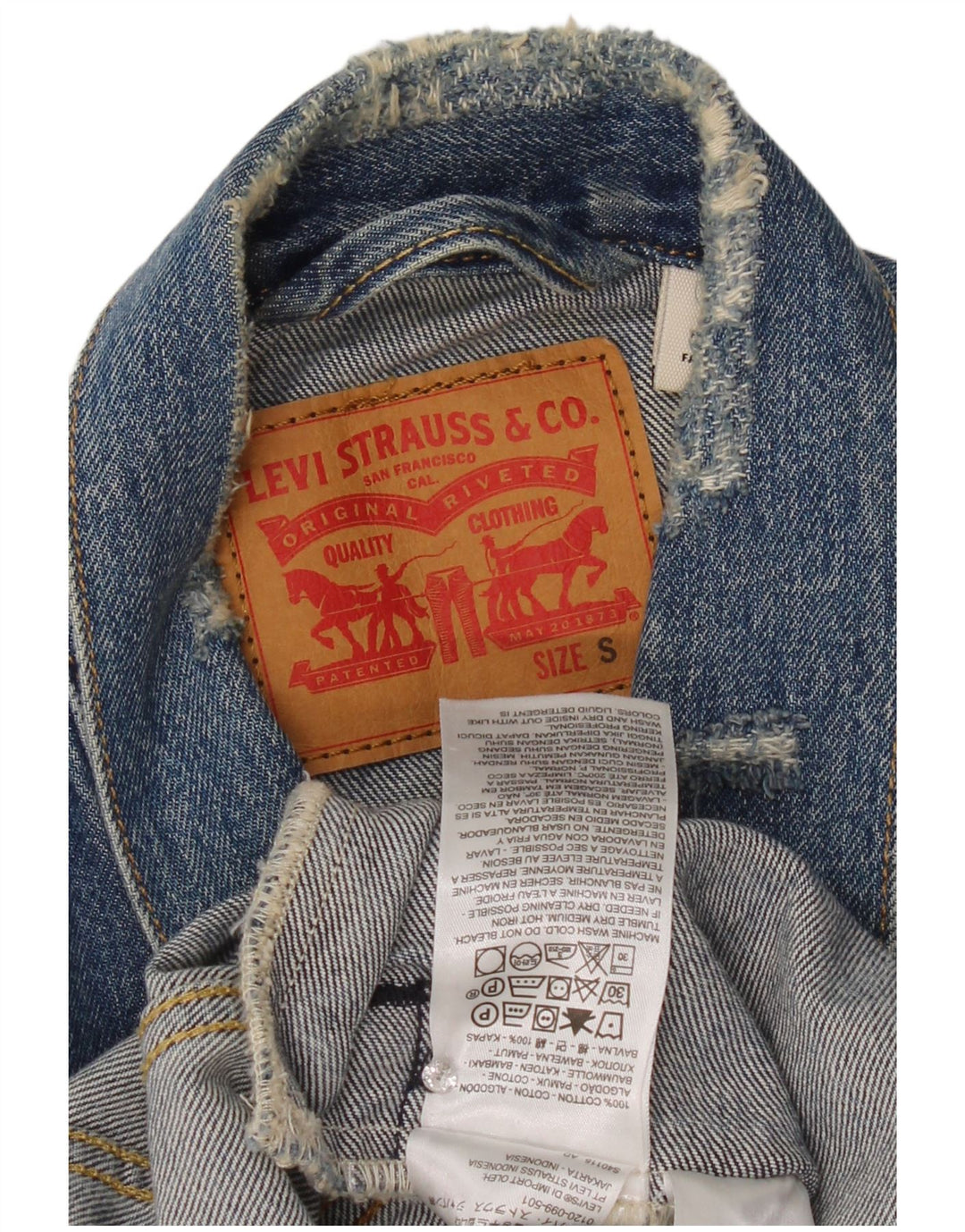 Levi's Veste en jean vieilli pour homme UK 36 Petit Bleu Coton