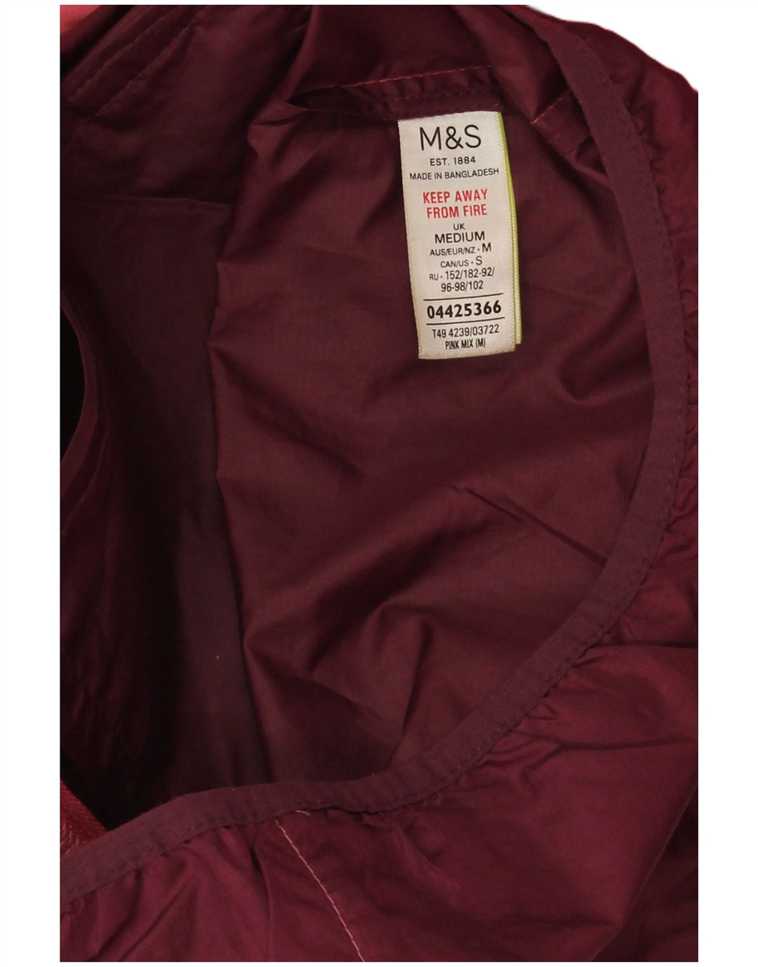 Marks & Spencer Veste de pluie à capuche pour femme UK 14 Rose moyen Colourblock