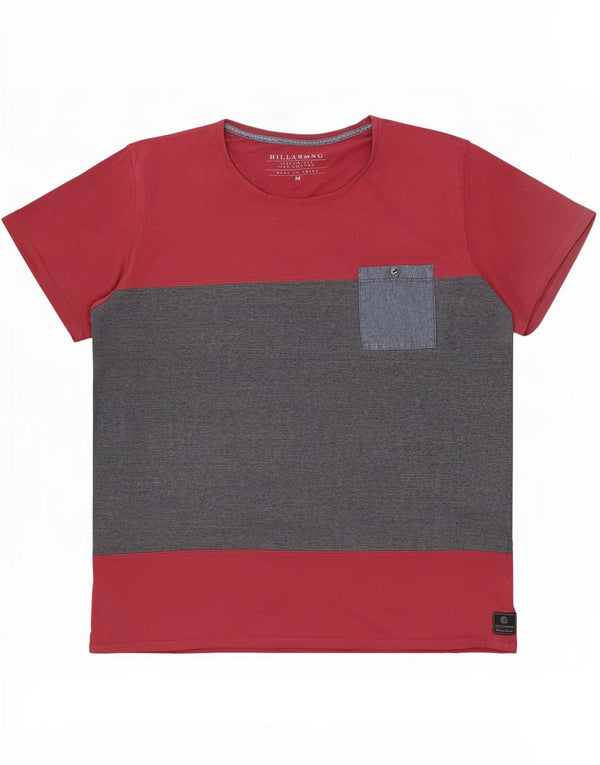 Billabong Mens Custom Fit T-Shirt Top Rouge Moyen Colorblock Coton