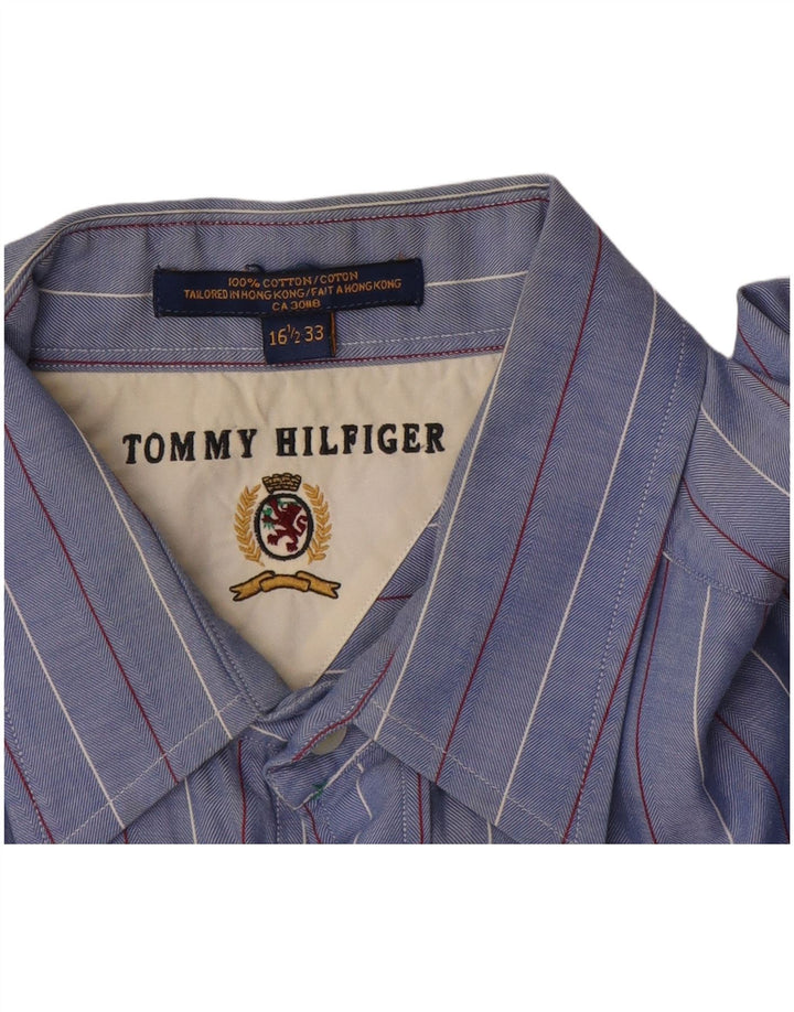 Tommy Hilfiger Chemise Homme Taille 16 1/2 Grand Coton Rayé Bleu