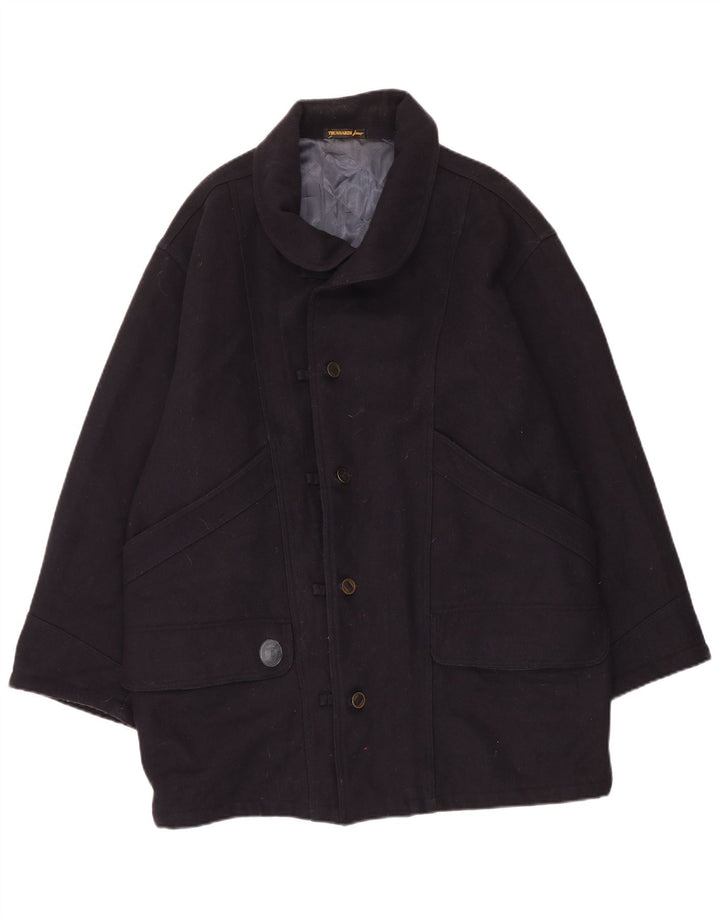 Trussardi Jeans Manteau Homme UK 40 Large Bleu Marine Laine Classique