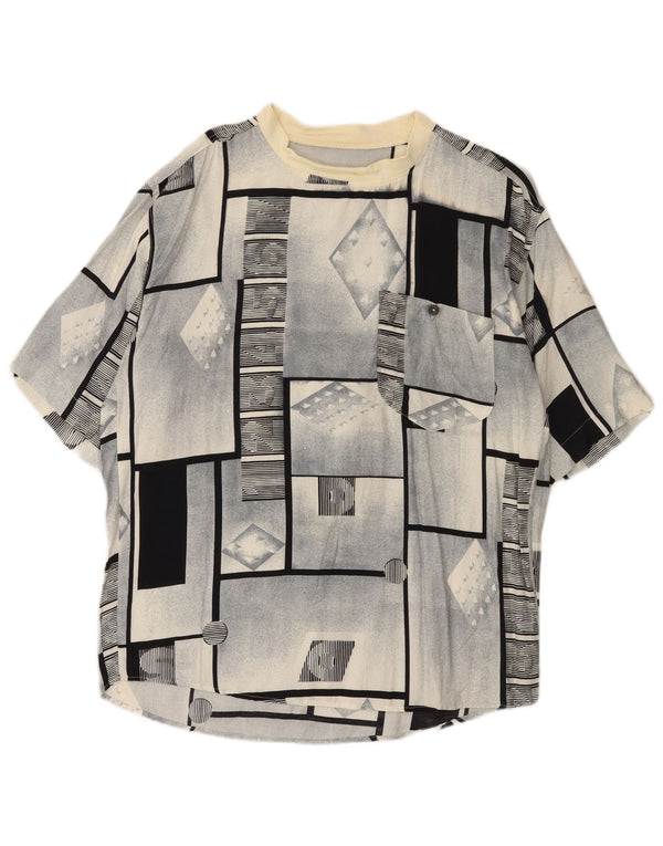 Vintage Mens Manches Courtes Pull Chemise Grand Gris Géométrique