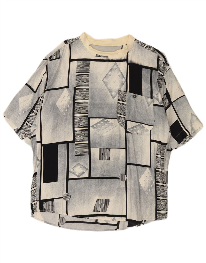 Vintage Mens Manches Courtes Pull Chemise Grand Gris Géométrique